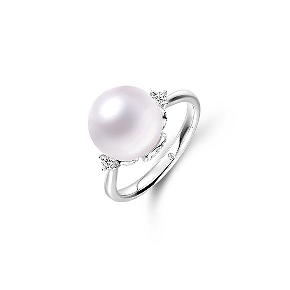 Wedding Collection “Eternal Happiness” 18K White Gold Diamond Ring with Pearl