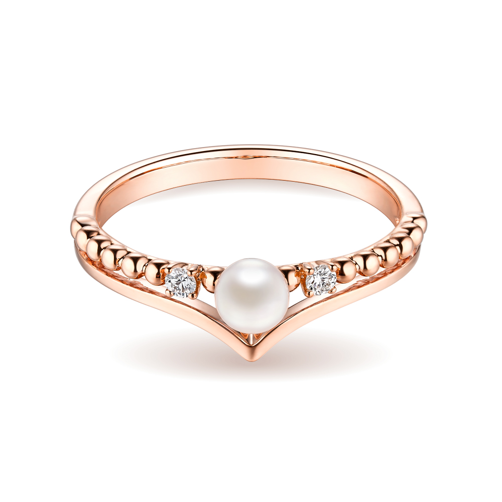 “Elegant Fantasy” 18K Gold Diamond Pearl Ring 