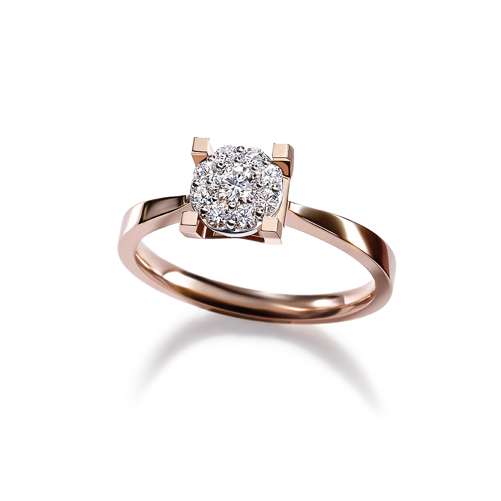 Hexicon 18K Rose Gold Diamond Ring (Halo Setting)