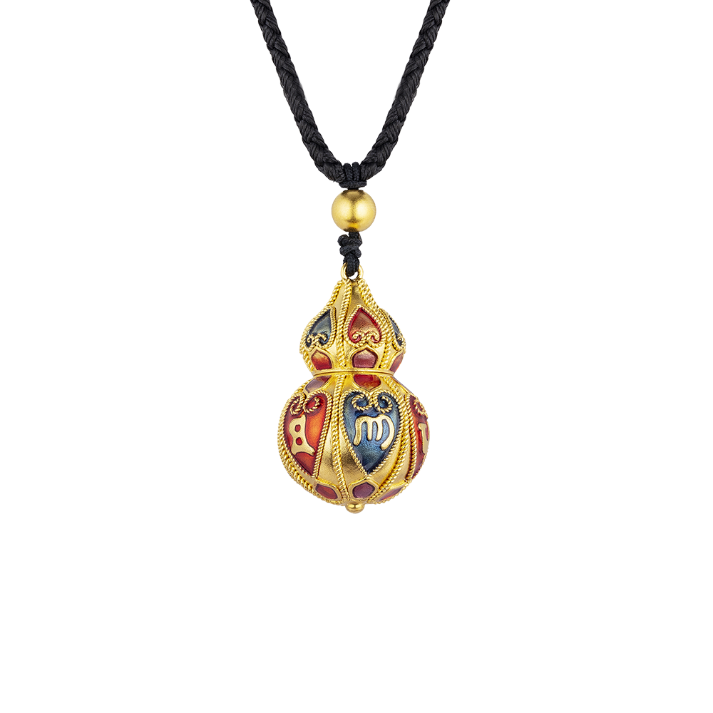 Heirloom Fortune "Auspicious Gourd" Gold Pendant with Enamel