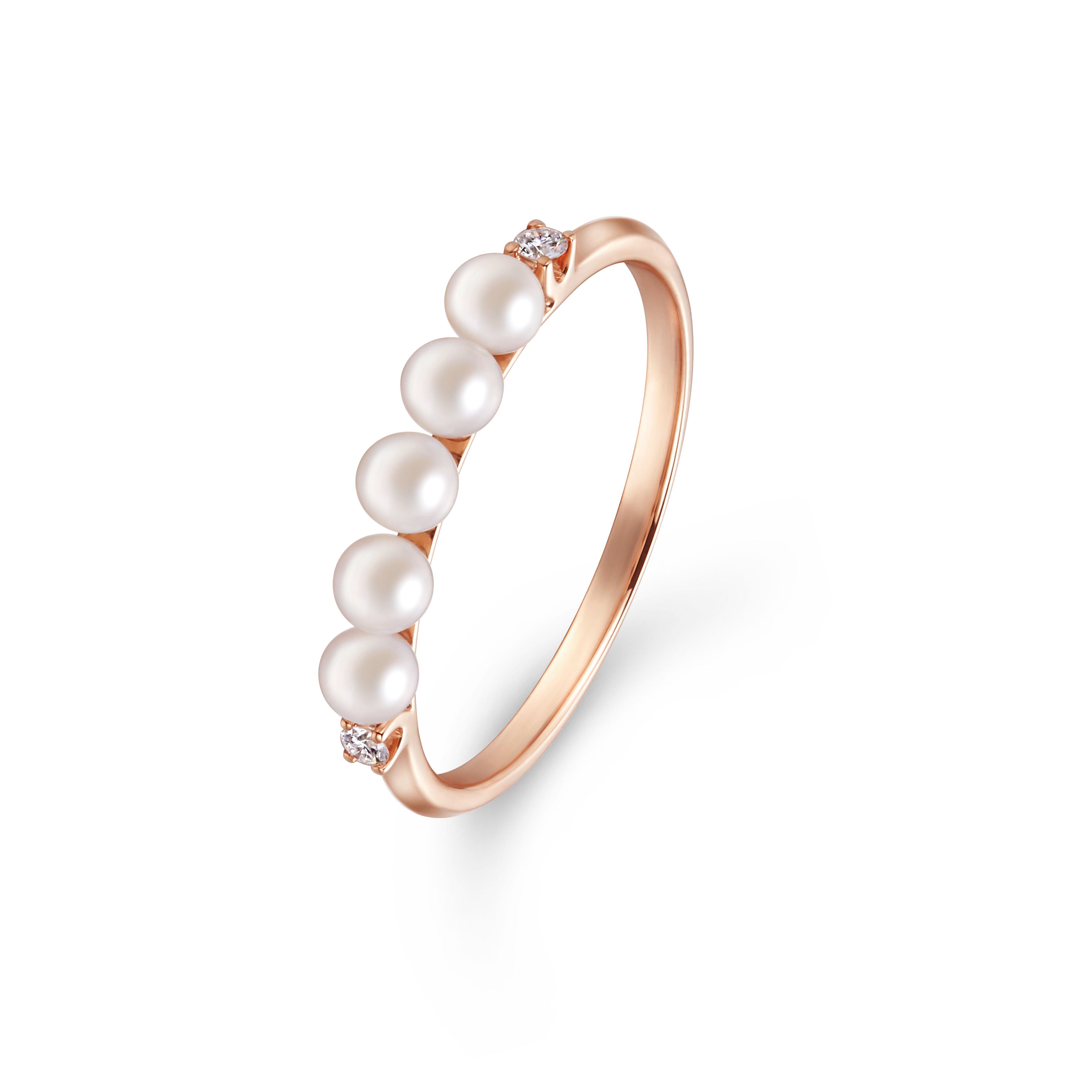 "Precious Circle" 18K Gold Red Gold Diamond with Pearl Ring 