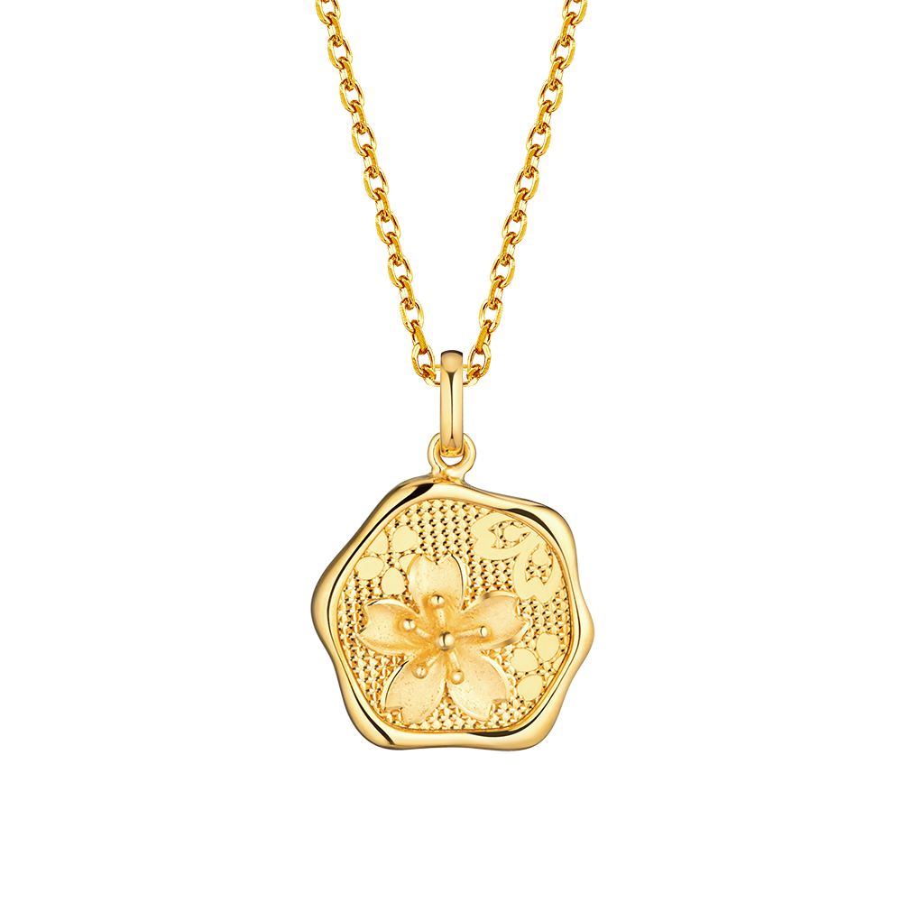 Goldstyle " Twelve Flora-Peach Blossom " Gold Pendant